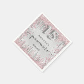 Quinceanera zilverroze glitter druppelt naam op servet (Hoek)