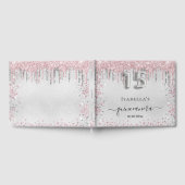 Quinceanera zilverroze glitter metal name script gastenboek (Volledig)