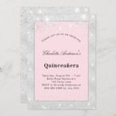 Quinceanera zilverzwart roze glitsstof kaart (Voorkant / Achterkant)