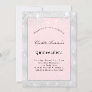 Quinceanera zilverzwart roze glitsstof kaart