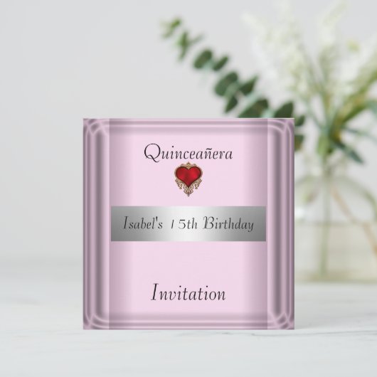 quinceanera, zoet, 15, uitnodiging save the date (Staand voorkant)