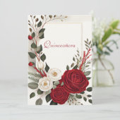 Quinceanera, zoete zestien rode rozen kaart (Staand voorkant)