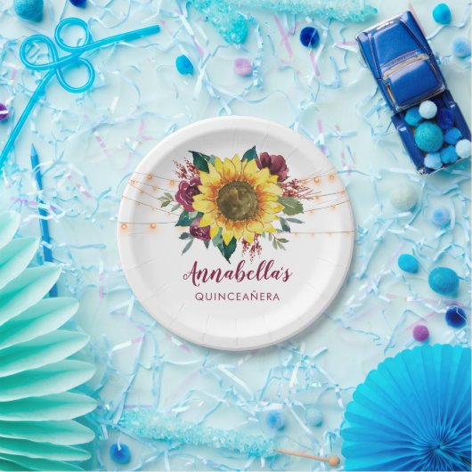 Quinceanera Zonnebloemlichten Bloemen Verjaardag Papieren Bordje (Feest)