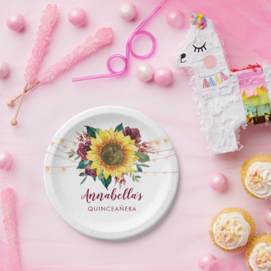 Quinceanera Zonnebloemlichten Bloemen Verjaardag Papieren Bordje (Feest)