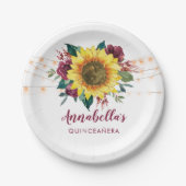 Quinceanera Zonnebloemlichten Bloemen Verjaardag Papieren Bordje (Voorkant)