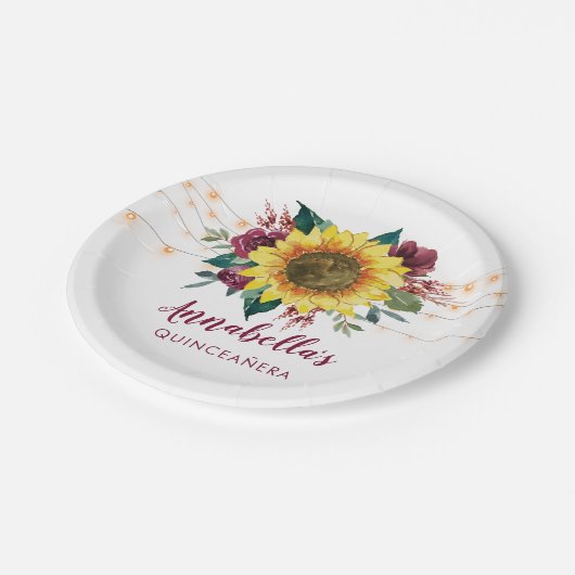 Quinceanera Zonnebloemlichten Bloemen Verjaardag Papieren Bordje (Gekanteld)
