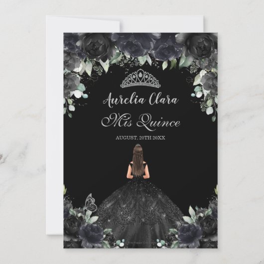 Quinceañera Zwart Bloemen Meisje Jurk Zilver Kaart (Achterkant)
