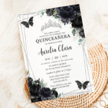 Quinceañera Zwart Bloemen Rozen Prinses Zilver