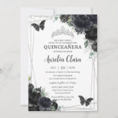 Quinceañera Zwart Bloemen Rozen Prinses Zilver Kaart (Voorkant)