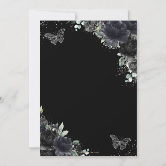 Quinceañera Zwart Bloemen Rozen Prinses Zilver Kaart (Achterkant)