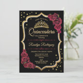 Quinceanera - Zwart Bourgondisch goud Kaart (Staand voorkant)