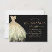 Quinceanera Zwart en Goud Glitter Sparkle Kaart (Voorkant)
