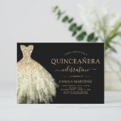 Quinceanera Zwart en Goud Glitter Sparkle Kaart (Staand voorkant)