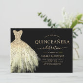 Quinceanera Zwart en Goud Glitter Sparkle Kaart (Staand voorkant)