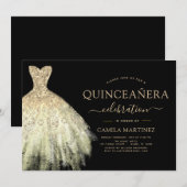 Quinceanera Zwart en Goud Glitter Sparkle Kaart (Voorkant / Achterkant)