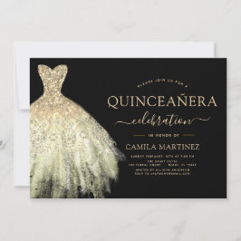 Quinceanera Zwart en Goud Glitter Sparkle Kaart