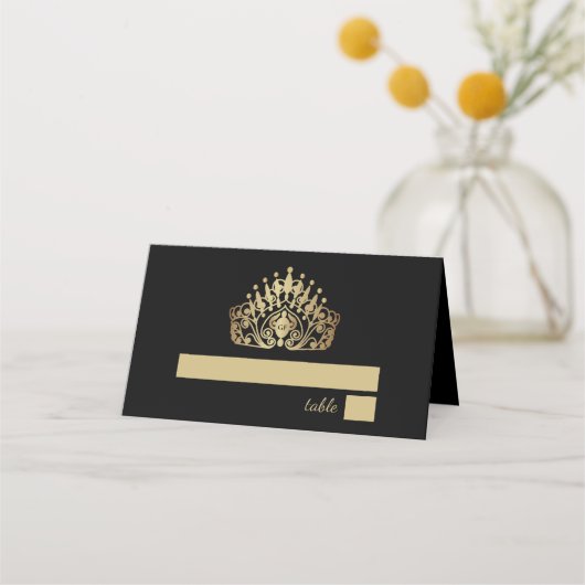 Quinceanera Zwart en Goud Prinses Tiara Kroon Plaatskaartje (Voorkant)
