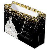 Quinceanera zwart goud jurk naam groot cadeauzakje (Voorkant Gekanteld)