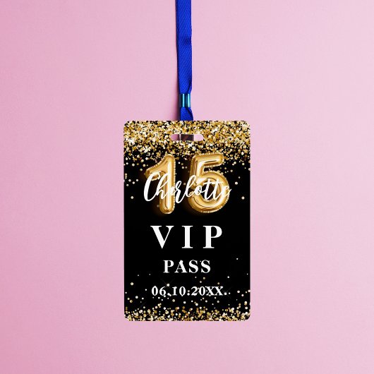 Quinceanera zwart goud vip party pass badge