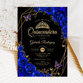 Quinceanera Zwart Koningsblauw Goud Bloem Kaart