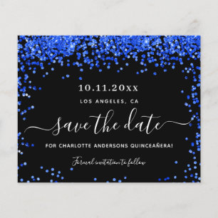 Quinceanera zwart koninklijk blauw budget save the flyer