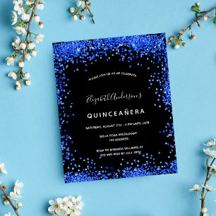 Quinceanera zwart koninklijk blauw uitnodiging