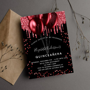 Quinceanera zwart rode ballonnen luxe kaart