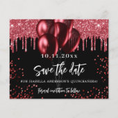 Quinceanera zwart rode ballonnen save the date kaa (Voorkant)