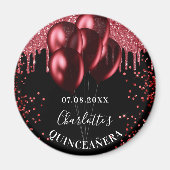 Quinceanera zwart rode glitters balonnen magneet (Voorkant)