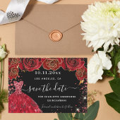 Quinceanera zwart rode jurk bloemen save the date