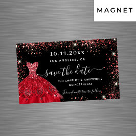 Quinceanera zwart rode jurk save the date magneet