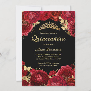 Quinceanera Zwart Rode Rozen Bloemen Bloemen Bloem Kaart