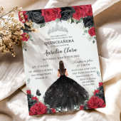 Quinceañera Zwart Rode Rozen Bloemen Prinses Jurk Kaart