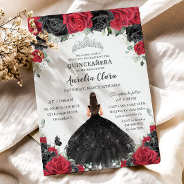 Quinceañera Zwart Rode Rozen Bloemen Prinses Jurk Kaart