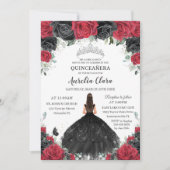 Quinceañera Zwart Rode Rozen Bloemen Prinses Jurk Kaart (Voorkant)