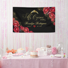Quinceanera - zwart rood goud decoraties Teken Spandoek