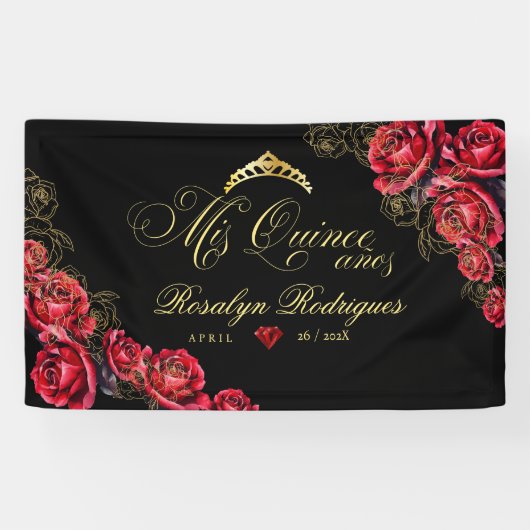 Quinceanera - zwart rood goud decoraties Teken Spandoek (Horizontaal)