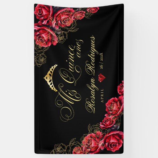 Quinceanera - zwart rood goud decoraties Teken Spandoek (Verticaal)
