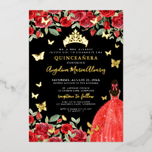 Quinceanera Zwart Rood Goud Folie Uitnodiging