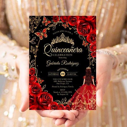 Quinceanera Zwart Rood Goud Kaart