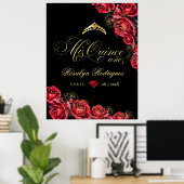 Quinceanera - zwart rood gouden decoratiebord  poster (Thuiskantoor)