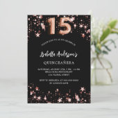 Quinceanera zwart roos gouden sterren kaart (Staand voorkant)