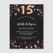 Quinceanera zwart roos gouden sterren luxe magnetische uitnodiging (Voorkant)