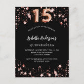 Quinceanera zwart roos gouden sterren uitnodiging briefkaart (Voorkant)