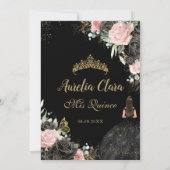 Quinceañera Zwart Roze Bloemen Meisje Jurk Prinses Bedankkaart (Achterkant)