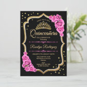 Quinceanera - Zwart roze goud Kaart (Staand voorkant)