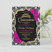Quinceanera - Zwart roze goud Kaart (Staand voorkant)