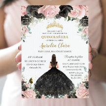 Quinceañera Zwart Roze Rozen Bloemen Prinses Jurk