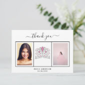 Quinceanera zwart wit foto bedankkaart (Staand voorkant)
