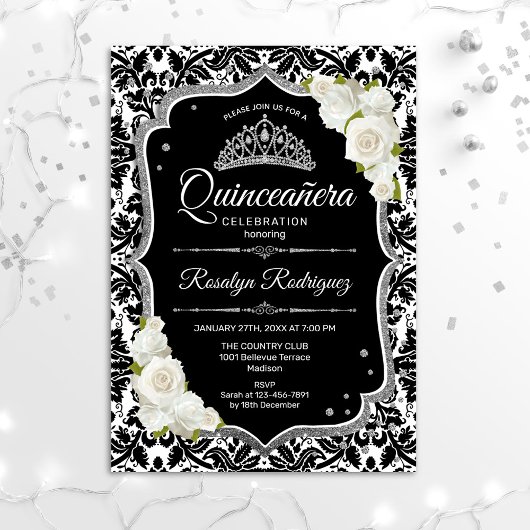 Quinceanera - Zwart Wit Zilver Kaart